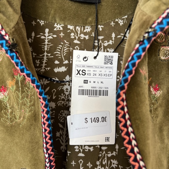 ZARA TRINNY MOSS GREEN EMBROIDERED FLORAL VELVET BOHO BLAZER JACKET Size… - Picture 14 of 16